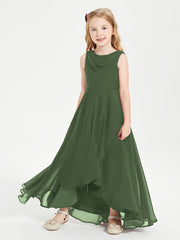 Abiti Da Damigella Junior Asimmetrici Moderni con Scollo A Cappuccio Verde Oliva