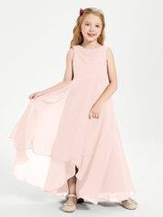 Abiti Da Damigella Junior Asimmetrici Moderni con Scollo A Cappuccio Rosa Perlato