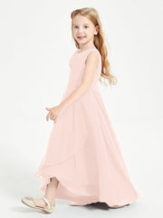Abiti Da Damigella Junior Asimmetrici Moderni con Scollo A Cappuccio Rosa Perlato