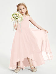 Abiti Da Damigella Junior Asimmetrici Moderni con Scollo A Cappuccio Rosa Perlato