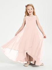Abiti Da Damigella Junior Asimmetrici Moderni con Scollo A Cappuccio Rosa Perlato