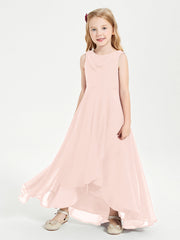 Abiti Da Damigella Junior Asimmetrici Moderni con Scollo A Cappuccio Rosa Perlato