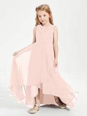 Abiti Da Damigella Junior Asimmetrici Moderni con Scollo A Cappuccio Rosa Perlato