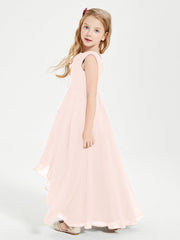 Abiti Da Damigella Junior Asimmetrici Moderni con Scollo A Cappuccio Rosa Perlato