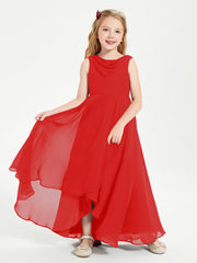 Abiti Da Damigella Junior Asimmetrici Moderni con Scollo A Cappuccio Rosso