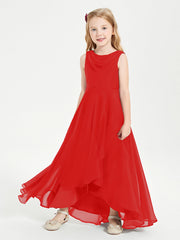 Abiti Da Damigella Junior Asimmetrici Moderni con Scollo A Cappuccio Rosso