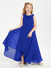Abiti Da Damigella Junior Asimmetrici Moderni con Scollo A Cappuccio Blu Royal