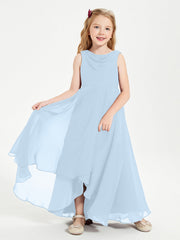 Abiti Da Damigella Junior Asimmetrici Moderni con Scollo A Cappuccio Blu Cielo