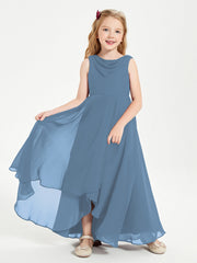 Abiti Da Damigella Junior Asimmetrici Moderni con Scollo A Cappuccio Blu Ardesia
