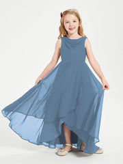 Abiti Da Damigella Junior Asimmetrici Moderni con Scollo A Cappuccio Blu Ardesia