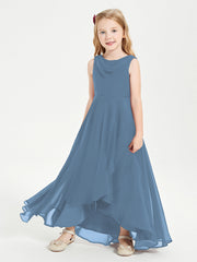 Abiti Da Damigella Junior Asimmetrici Moderni con Scollo A Cappuccio Blu Ardesia
