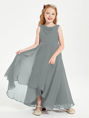 Abiti Da Damigella Junior Asimmetrici Moderni con Scollo A Cappuccio Grigio Acciaio