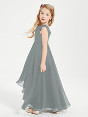 Abiti Da Damigella Junior Asimmetrici Moderni con Scollo A Cappuccio Grigio Acciaio
