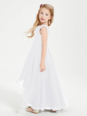 Abiti Da Damigella Junior Asimmetrici Moderni con Scollo A Cappuccio Bianco