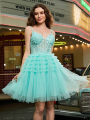 Abito Corto A Balze In Tulle Con Corsetto Azzurro Spa