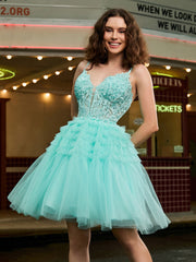 Abito Corto A Balze In Tulle Con Corsetto Azzurro Spa