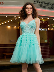 Abito Corto A Balze In Tulle Con Corsetto Azzurro Spa