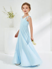 Abiti Damigella Junior Lunghi Scollo A V Con Drappeggio Blu Cielo