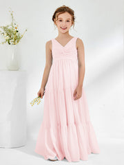 Abiti Damigella Junior In Chiffon Senza Maniche Con Fiocco Rosa Cipria