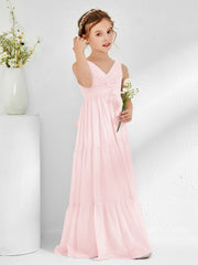 Abiti Damigella Junior In Chiffon Senza Maniche Con Fiocco Rosa Cipria