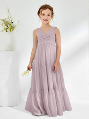 Abiti Damigella Junior In Chiffon Senza Maniche Con Fiocco Crepuscolo