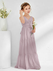 Abiti Damigella Junior In Chiffon Senza Maniche Con Fiocco Crepuscolo