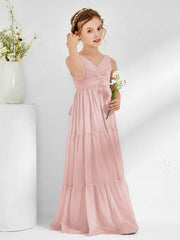 Abiti Damigella Junior In Chiffon Senza Maniche Con Fiocco Rosa Polvere