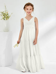 Abiti Damigella Junior In Chiffon Senza Maniche Con Fiocco Avorio