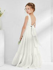 Abiti Damigella Junior In Chiffon Senza Maniche Con Fiocco Avorio