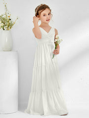 Abiti Damigella Junior In Chiffon Senza Maniche Con Fiocco Avorio
