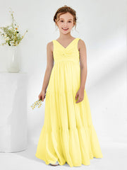 Abiti Damigella Junior In Chiffon Senza Maniche Con Fiocco Limone