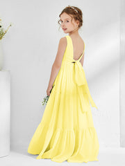 Abiti Damigella Junior In Chiffon Senza Maniche Con Fiocco Limone