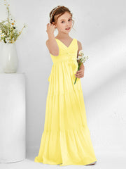 Abiti Damigella Junior In Chiffon Senza Maniche Con Fiocco Limone