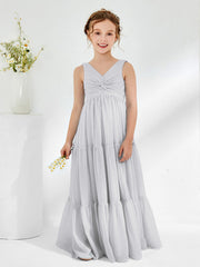 Abiti Damigella Junior In Chiffon Senza Maniche Con Fiocco Argento
