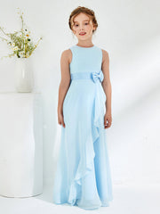 Abiti Damigella Junior Con Scollo Bateau E Volant Blu Cielo