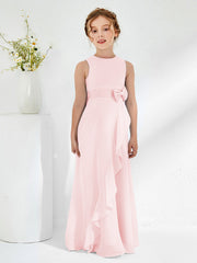 Abiti Damigella Junior Con Scollo Bateau E Volant Rosa Cipria