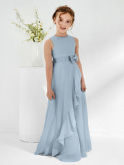 Abiti Damigella Junior Con Scollo Bateau E Volant Azzurro Polvere