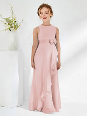 Abiti Damigella Junior Con Scollo Bateau E Volant Rosa Polvere