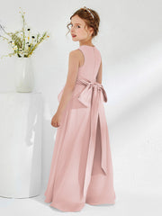 Abiti Damigella Junior Con Scollo Bateau E Volant Rosa Polvere