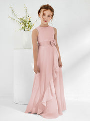 Abiti Damigella Junior Con Scollo Bateau E Volant Rosa Polvere