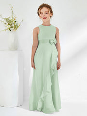 Abiti Damigella Junior Con Scollo Bateau E Volant Salvia Polvere