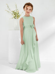Abiti Damigella Junior Con Scollo Bateau E Volant Salvia Polvere