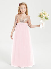 Abiti Damigella Junior Glamour Top Con Paillettes Rosa Cipria