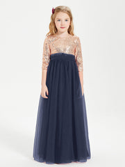Abiti Damigella Junior Glamour Top Con Paillettes Blu Scuro