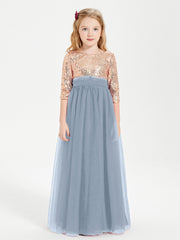 Abiti Damigella Junior Glamour Top Con Paillettes Azzurro Polvere