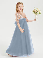 Abiti Damigella Junior Glamour Top Con Paillettes Azzurro Polvere