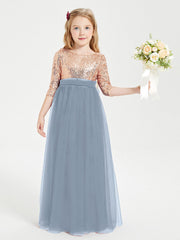 Abiti Damigella Junior Glamour Top Con Paillettes Azzurro Polvere