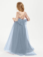 Abiti Damigella Junior Glamour Top Con Paillettes Azzurro Polvere