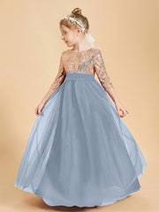 Abiti Damigella Junior Glamour Top Con Paillettes Azzurro Polvere