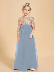 Abiti Damigella Junior Glamour Top Con Paillettes Azzurro Polvere